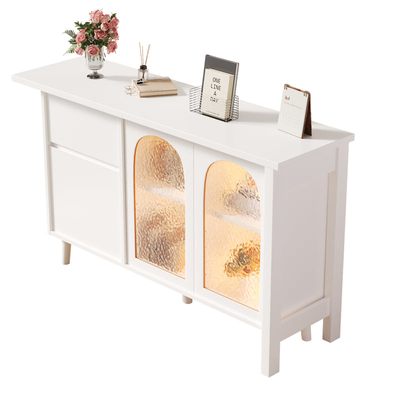 Bureau rétratable blanc 360° avec armoire vitrine acrylique et éclairage LED TOPAZFACET