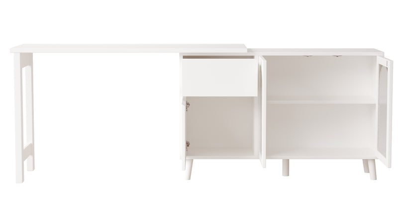 Bureau rétratable blanc 360° avec armoire vitrine acrylique et éclairage LED TOPAZFACET