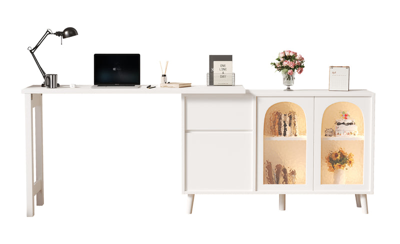 Bureau rétratable blanc 360° avec armoire vitrine acrylique et éclairage LED TOPAZFACET