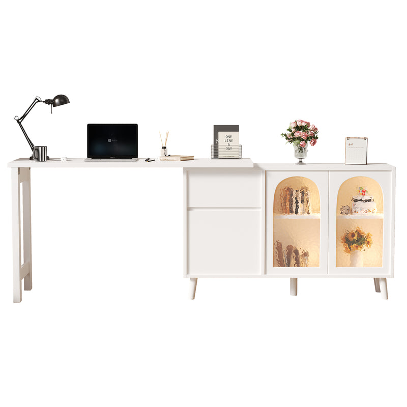 Bureau rétratable blanc 360° avec armoire vitrine acrylique et éclairage LED TOPAZFACET