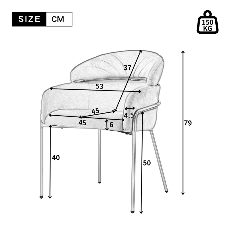 Lot de 2 chaises de salle à manger en velours gris avec pieds dorés TRAKIEL GREY