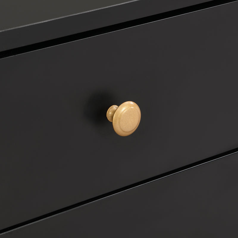 Meuble TV noir avec 4 tiroirs, 2 portes texturés et accents dorés TREGMAL BLACK