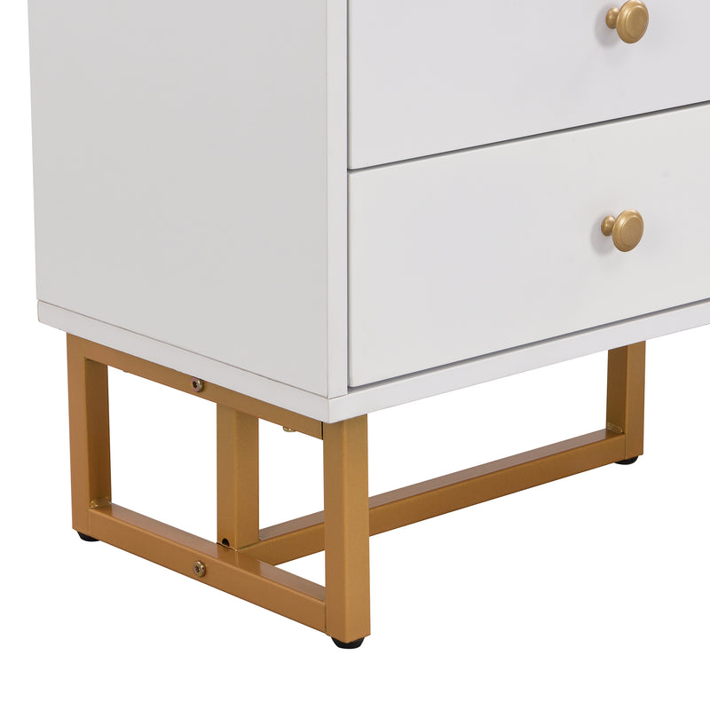 Meuble TV blanc avec 4 tiroirs, 2 portes texturés et accents dorés TREGMAL WHITE
