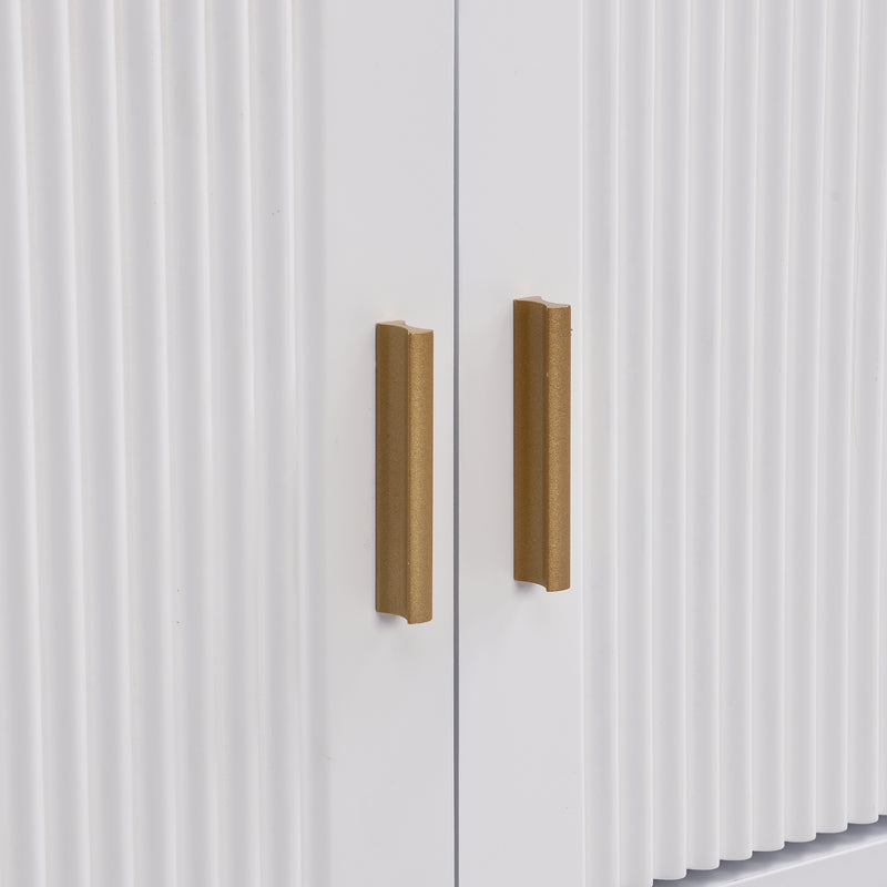 Meuble TV blanc avec 4 tiroirs, 2 portes texturés et accents dorés TREGMAL WHITE