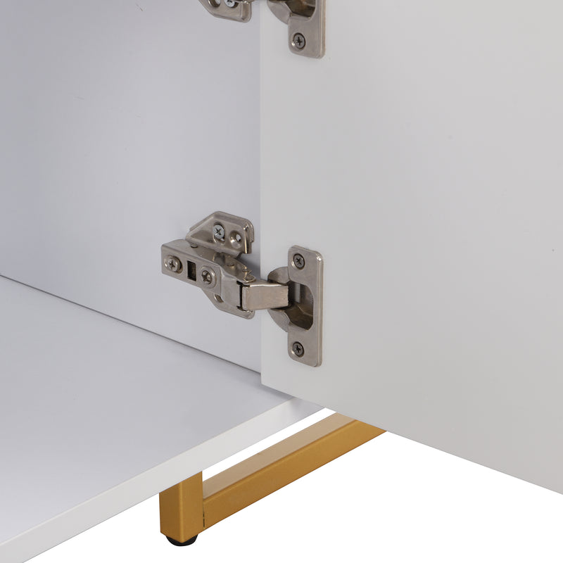 Meuble TV blanc avec 4 tiroirs, 2 portes texturés et accents dorés TREGMAL WHITE