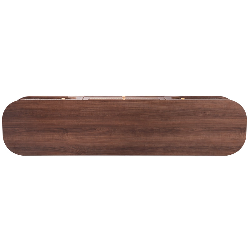 Meuble TV en effect bois noyer et rotin avec portes coulissantes - style rétro TRENCHSOUND