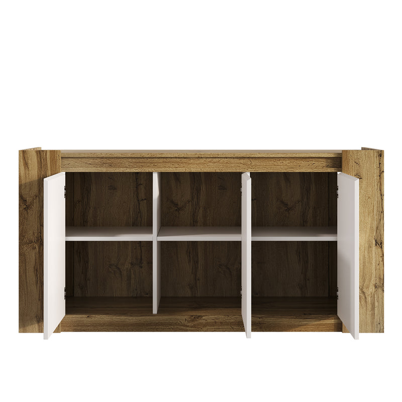 Buffet effet bois et blanc brillant 3 portes biseautées 150*40*70cm TRERQETS