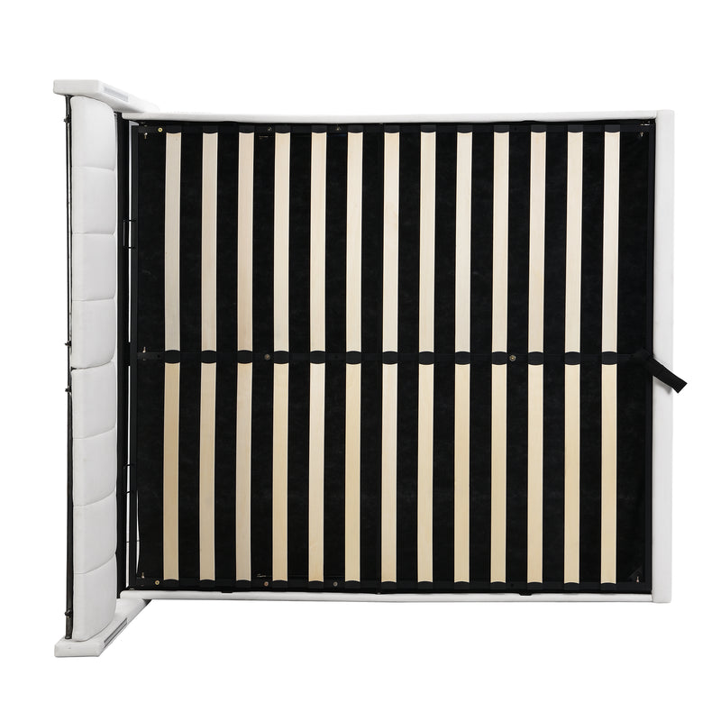 Lit coffre double PU blanc avec éclairage LED, USB et tête de lit réglable (140x200 cm) UDET WHITE DOUBLE