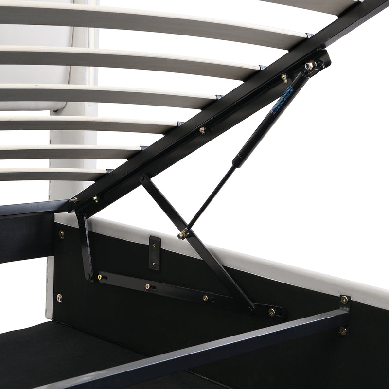 Lit coffre double PU blanc avec éclairage LED, USB et tête de lit réglable (140x200 cm) UDET WHITE DOUBLE
