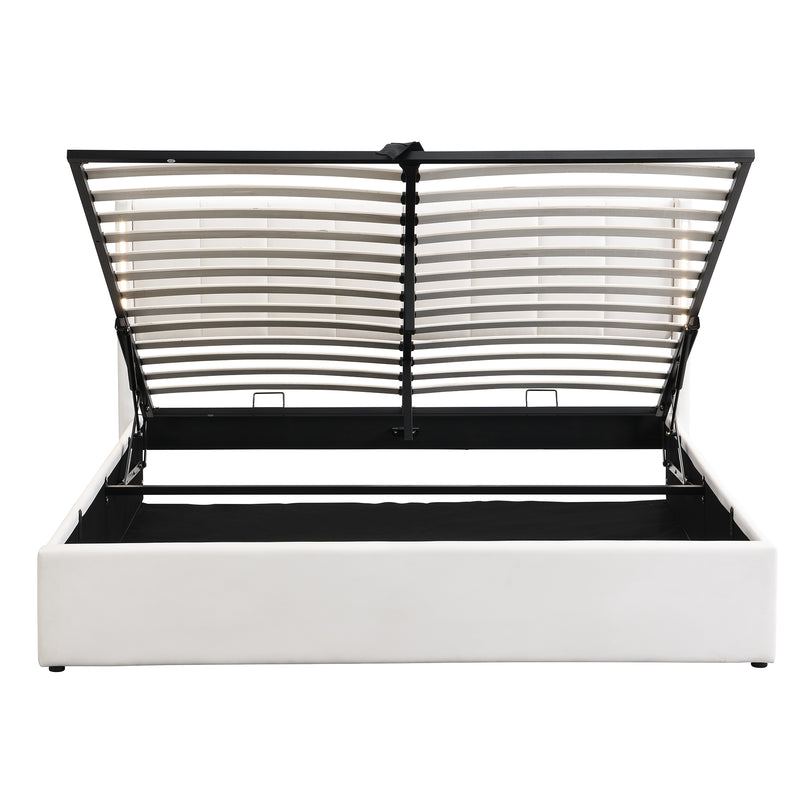 Lit coffre double PU blanc avec éclairage LED, USB et tête de lit réglable (140x200 cm) UDET WHITE DOUBLE