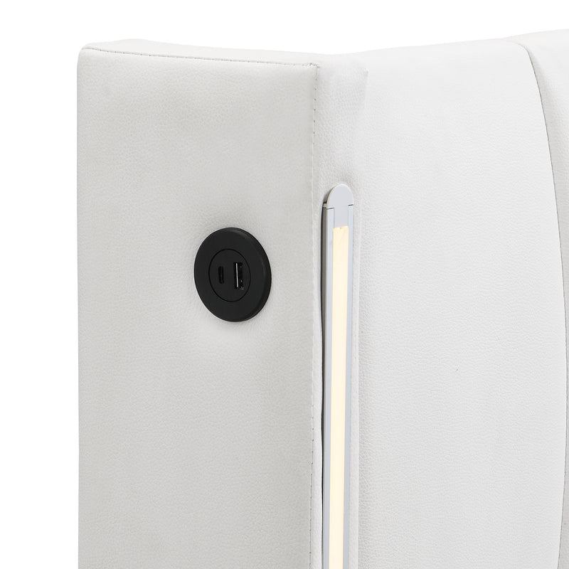 Lit coffre double PU blanc avec éclairage LED, USB et tête de lit réglable (140x200 cm) UDET WHITE DOUBLE