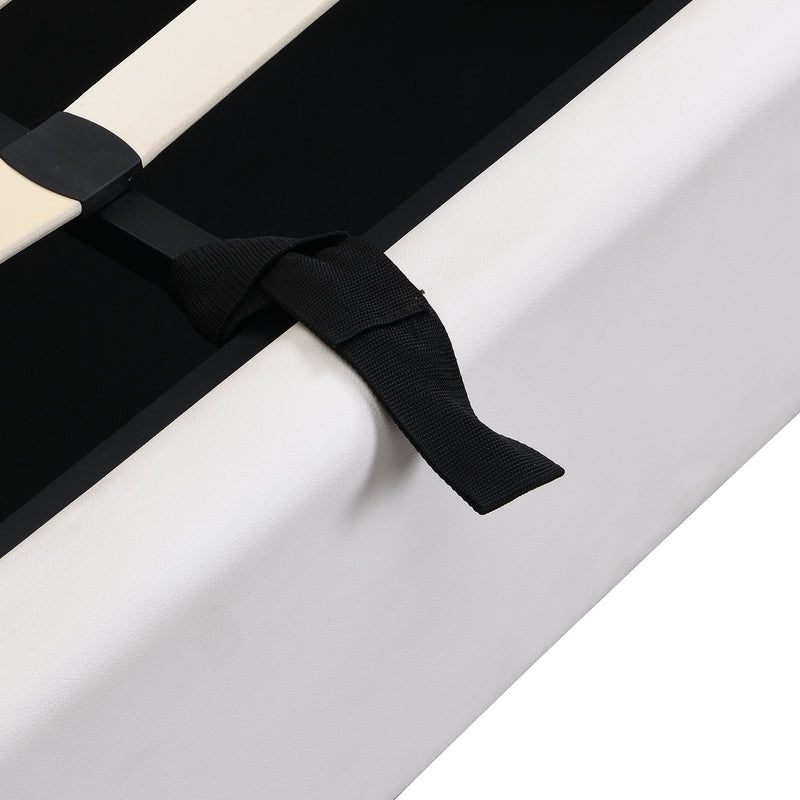 Lit coffre double PU blanc avec éclairage LED, USB et tête de lit réglable (140x200 cm) UDET WHITE DOUBLE