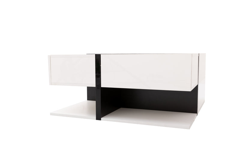 Table basse carrée moderne blanc brillante & noir avec tiroirs UMADS