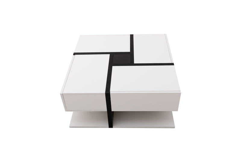 Table basse carrée moderne blanc brillante & noir avec tiroirs UMADS