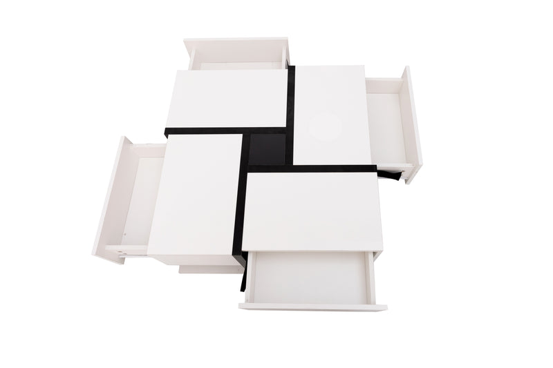 Table basse carrée moderne blanc brillante & noir avec tiroirs UMADS