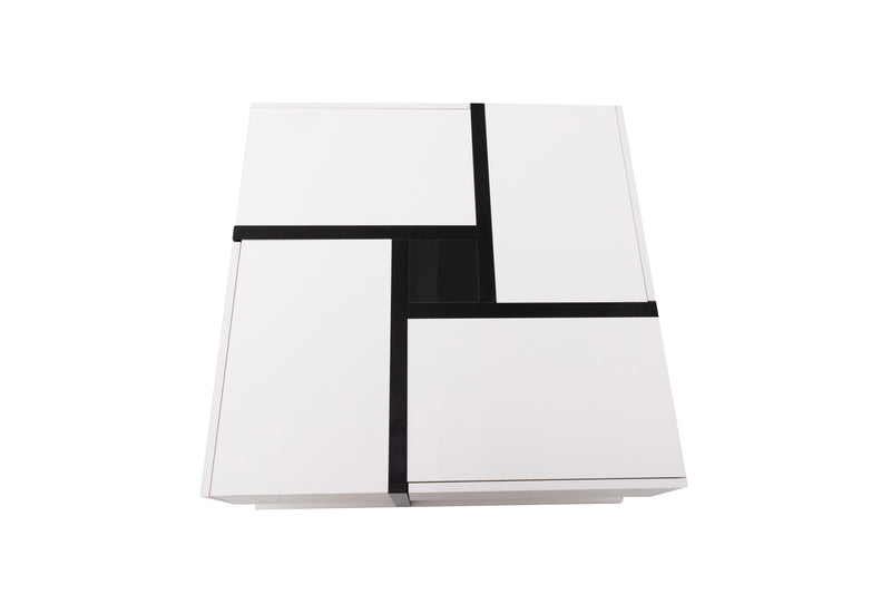 Table basse carrée moderne blanc brillante & noir avec tiroirs UMADS