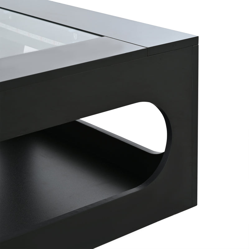 Table basse carrée noire avec plateau en verre trempé et éclairage LED 70x70x35cm UNDERTOW