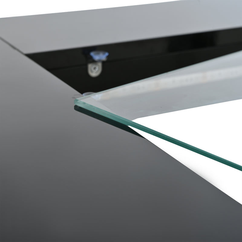 Table basse carrée noire avec plateau en verre trempé et éclairage LED 70x70x35cm UNDERTOW