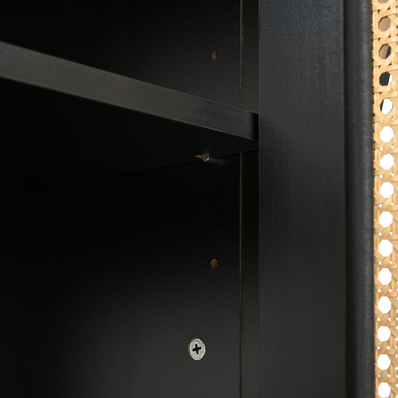 Buffet vintage noir 4 portes en rotin courbées UNNEL