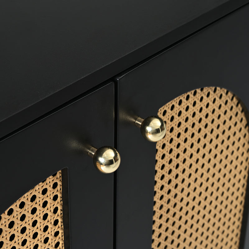 Buffet vintage noir 4 portes en rotin courbées UNNEL