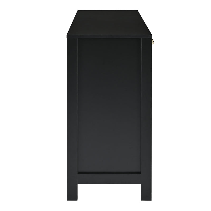 Buffet vintage noir 4 portes en rotin courbées UNNEL