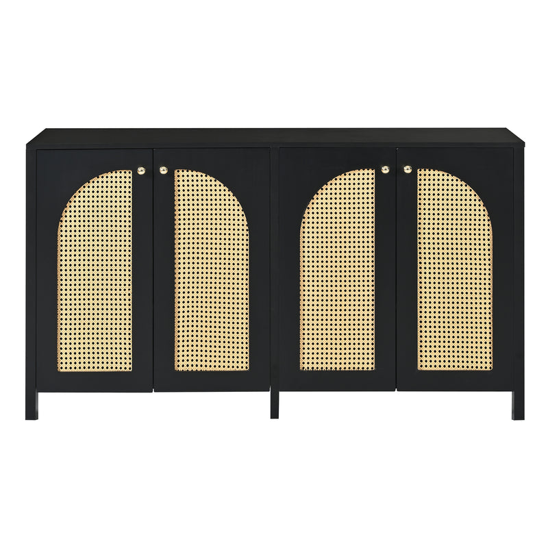 Buffet vintage noir 4 portes en rotin courbées UNNEL