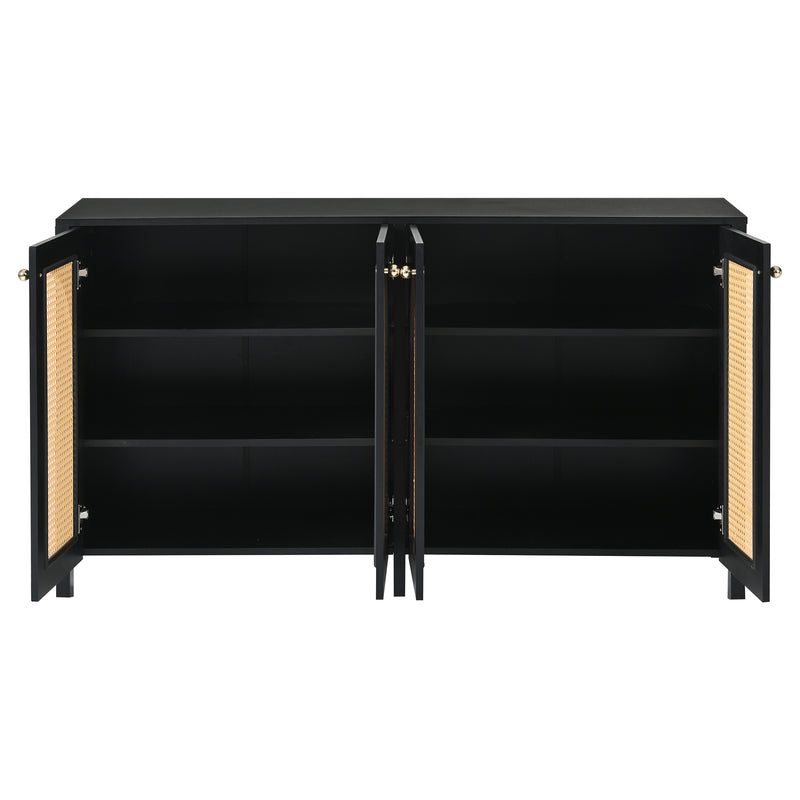 Buffet vintage noir 4 portes en rotin courbées UNNEL