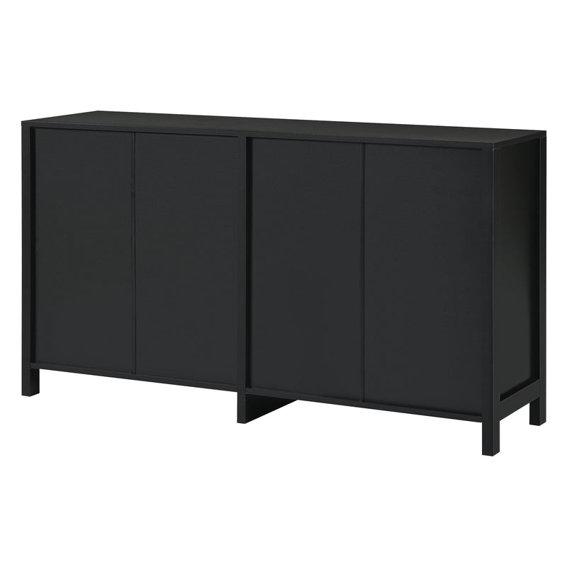 Buffet vintage noir 4 portes en rotin courbées UNNEL
