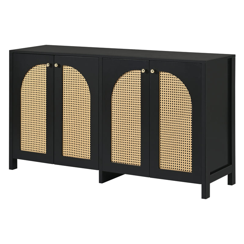 Buffet vintage noir 4 portes en rotin courbées UNNEL
