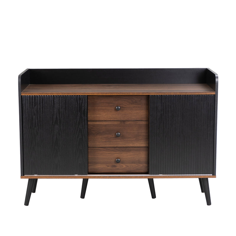 Buffet élégant vintage effet bois noyer et noir avec 2 portes coulissantes VEKAID BLACK