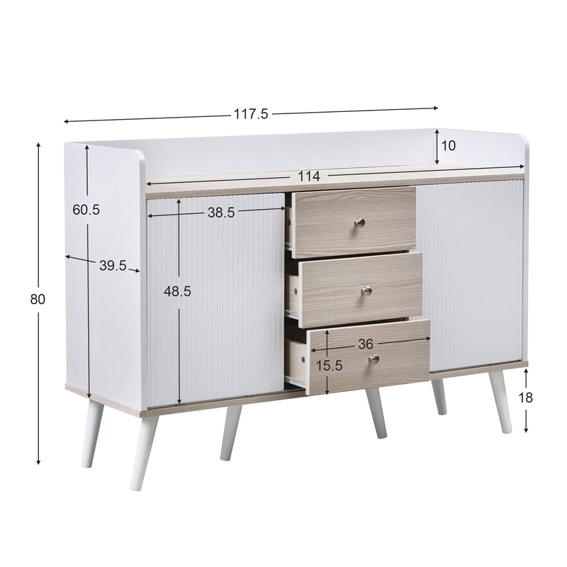 Buffet élégant blanc effet bois blanc 3 tiroirs avec 2 portes coulissantes VEKAID WHITE