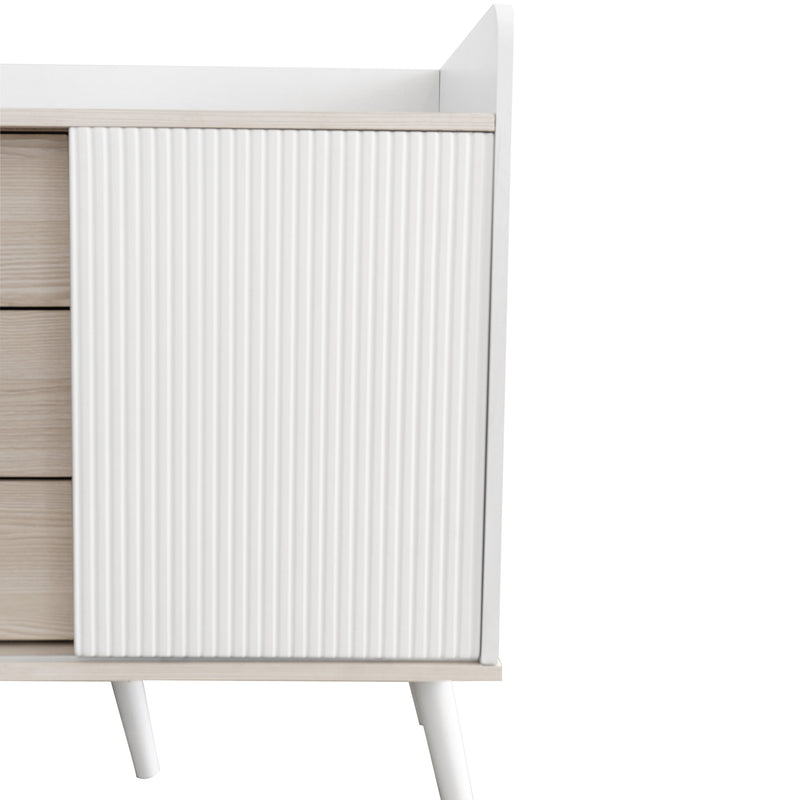 Buffet élégant blanc effet bois blanc 3 tiroirs avec 2 portes coulissantes VEKAID WHITE