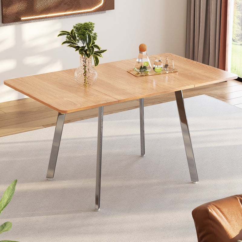 Table de salle à manger moderne effet bois et pieds chromés argentés 140*80cm VILTAI