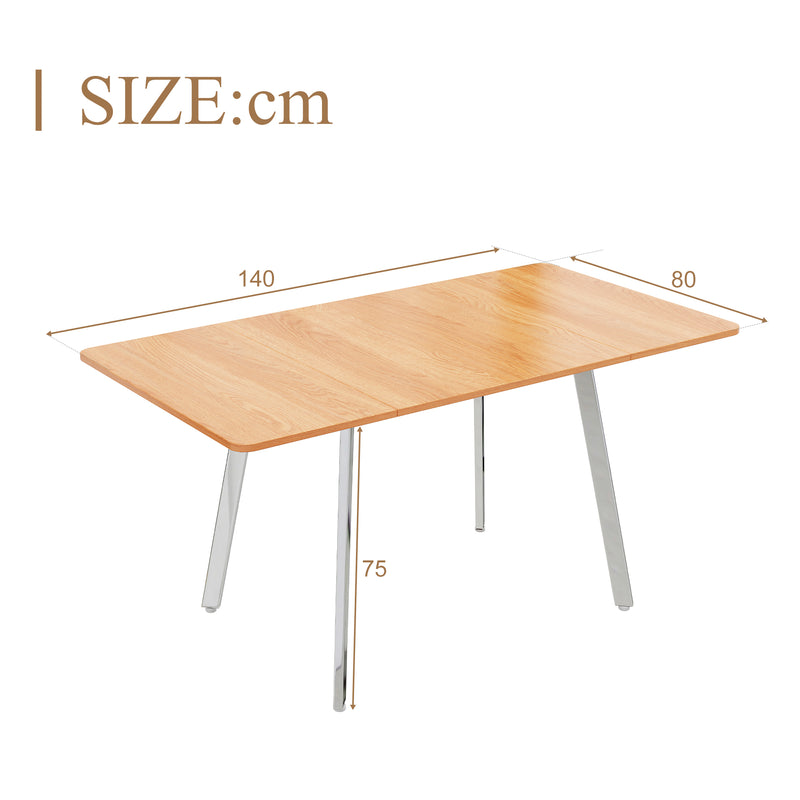 Table de salle à manger moderne effet bois et pieds chromés argentés 140*80cm VILTAI