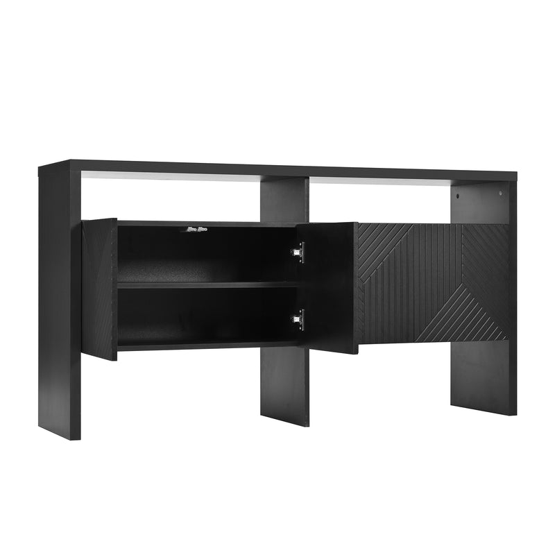 Buffet noir moderne avec 4 portes texturées et 2 niches ouverts VOSTETS