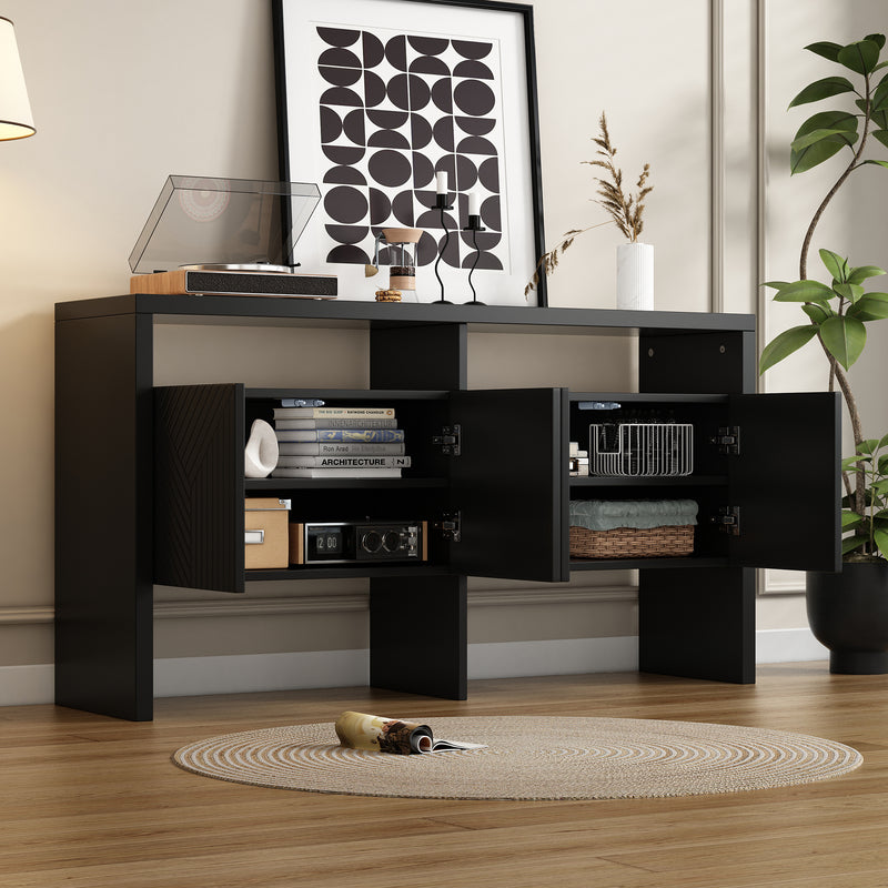 Buffet noir moderne avec 4 portes texturées et 2 niches ouverts VOSTETS