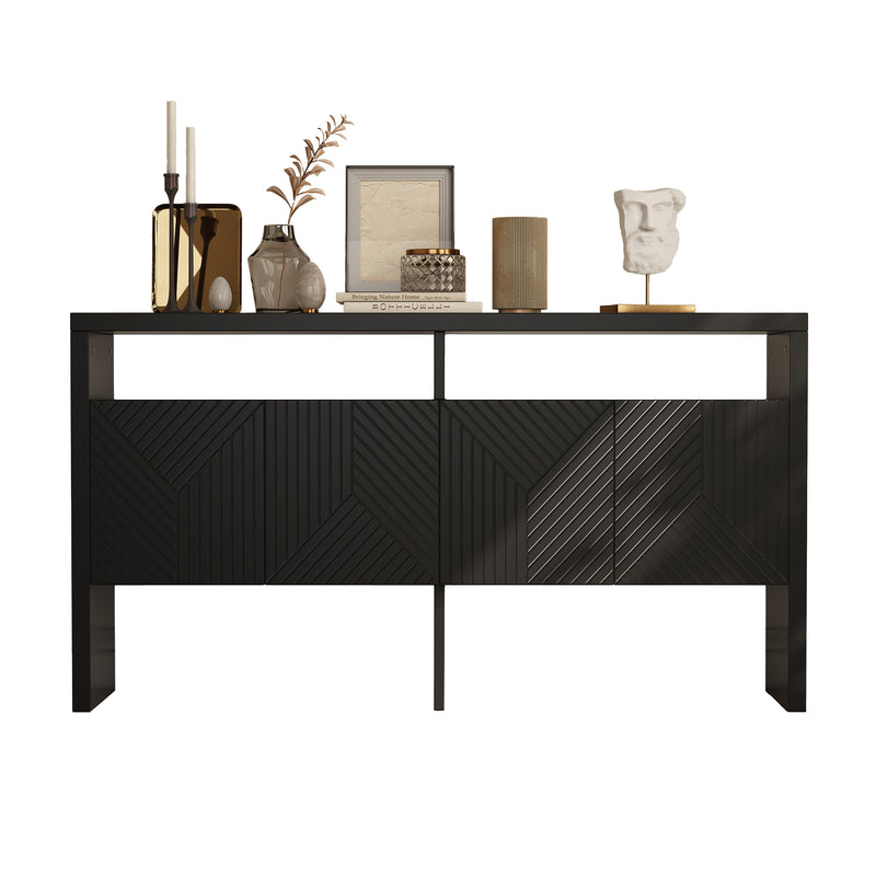 Buffet noir moderne avec 4 portes texturées et 2 niches ouverts VOSTETS