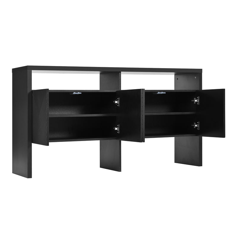 Buffet noir moderne avec 4 portes texturées et 2 niches ouverts VOSTETS