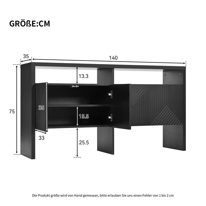 Buffet noir moderne avec 4 portes texturées et 2 niches ouverts VOSTETS
