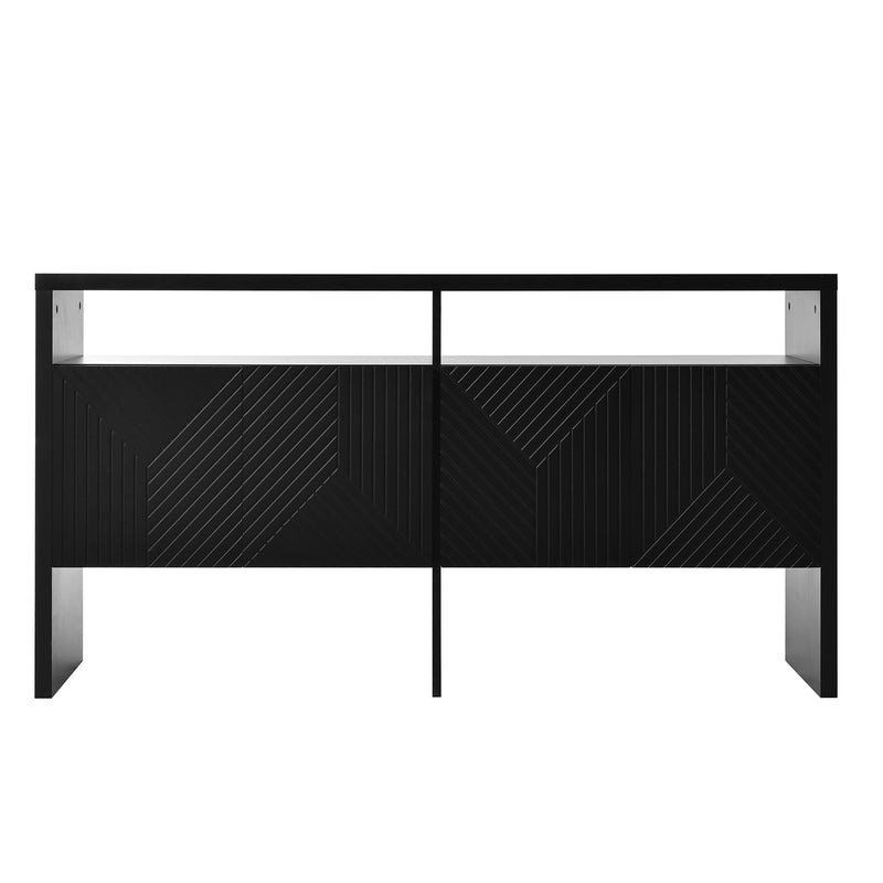 Buffet noir moderne avec 4 portes texturées et 2 niches ouverts VOSTETS