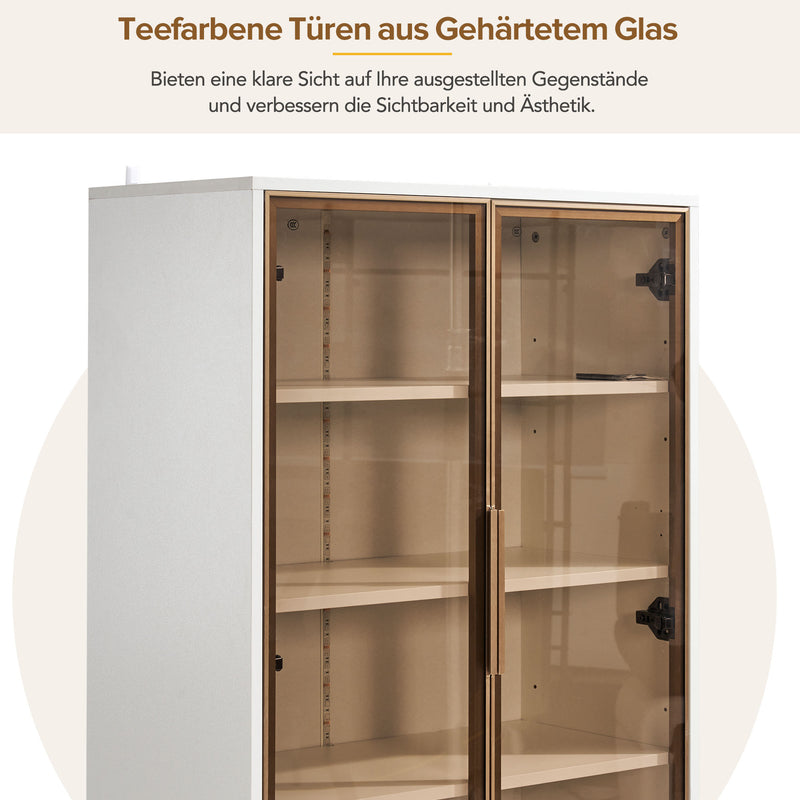 Vitrine haute élégante blanche avec portes vitrées éclairage LED intégrées VRETONS