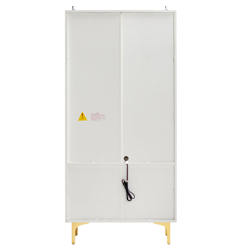 Vitrine haute élégante blanche avec portes vitrées éclairage LED intégrées VRETONS