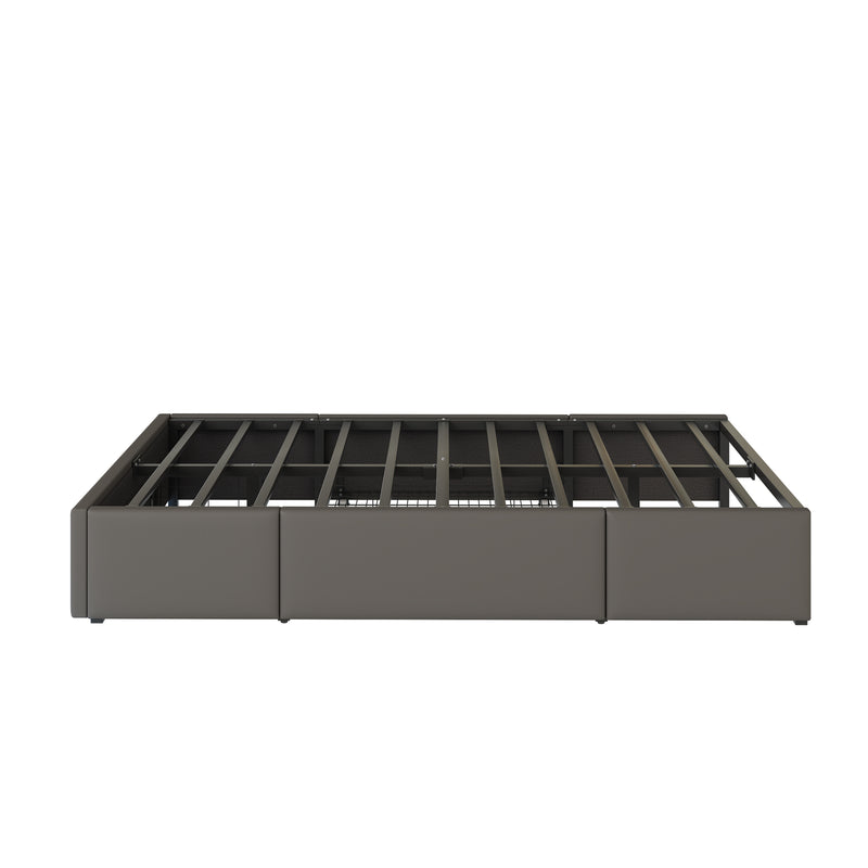 Cadre de lit simple gris en similicuir PU avec éclairage LED (90x200cm) et tiroirs VRULS