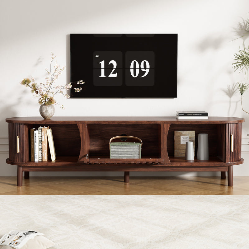 Meuble TV effet bois marron rétro vintage avec portes coulissantes et battantes CEDARWING