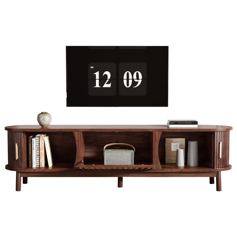 Meuble TV effet bois marron rétro vintage avec portes coulissantes et battantes CEDARWING