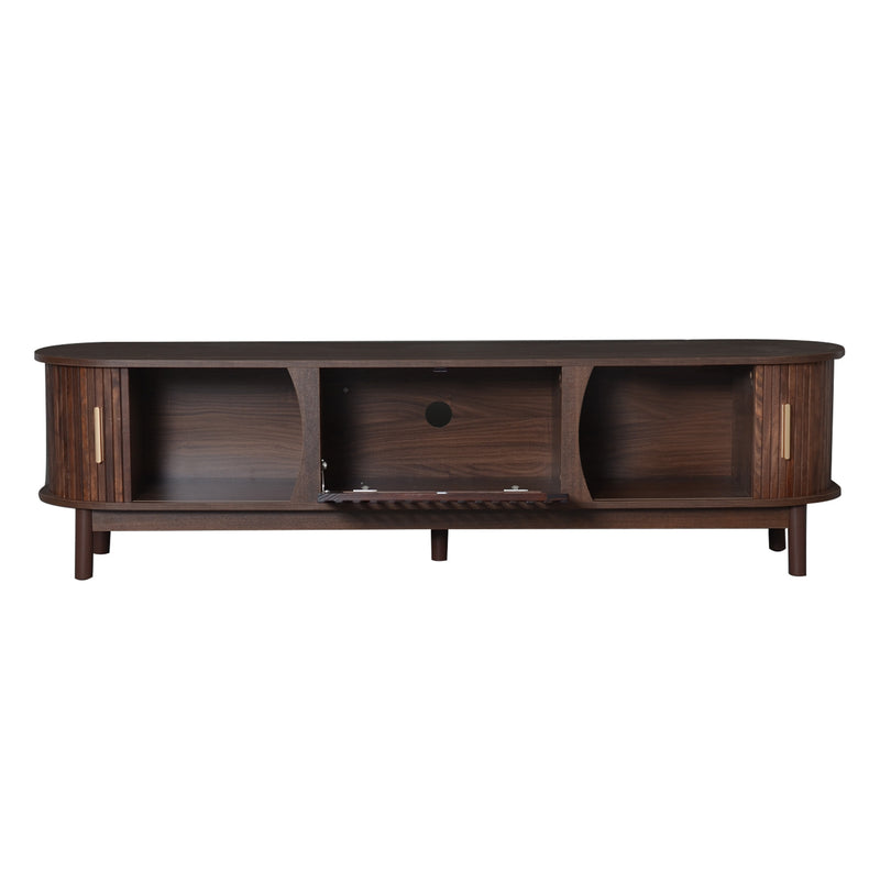 Meuble TV effet bois marron rétro vintage avec portes coulissantes et battantes CEDARWING