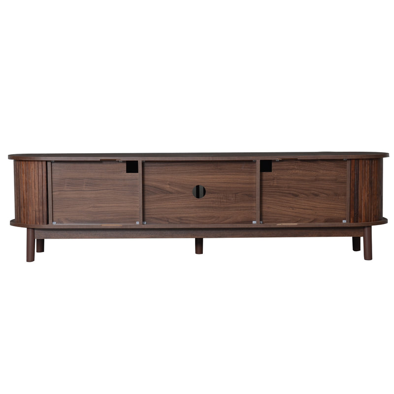 Meuble TV effet bois marron rétro vintage avec portes coulissantes et battantes CEDARWING