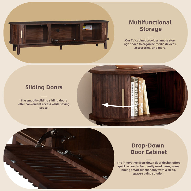 Meuble TV effet bois marron rétro vintage avec portes coulissantes et battantes CEDARWING