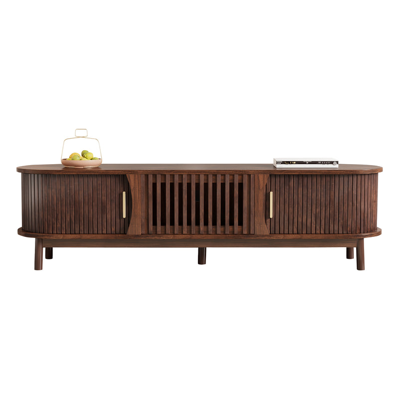 Meuble TV effet bois marron rétro vintage avec portes coulissantes et battantes CEDARWING