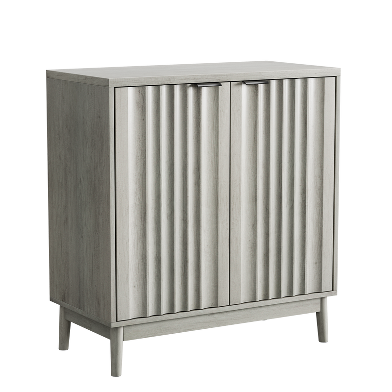 Buffet effet bois gris bords rainurés 2 portes 80*39*85cm VUHLOS